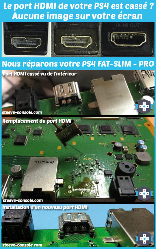 Réparation du port hdmi de votre console ps4 qui n'affiche plus d'iamge sur l'écran.